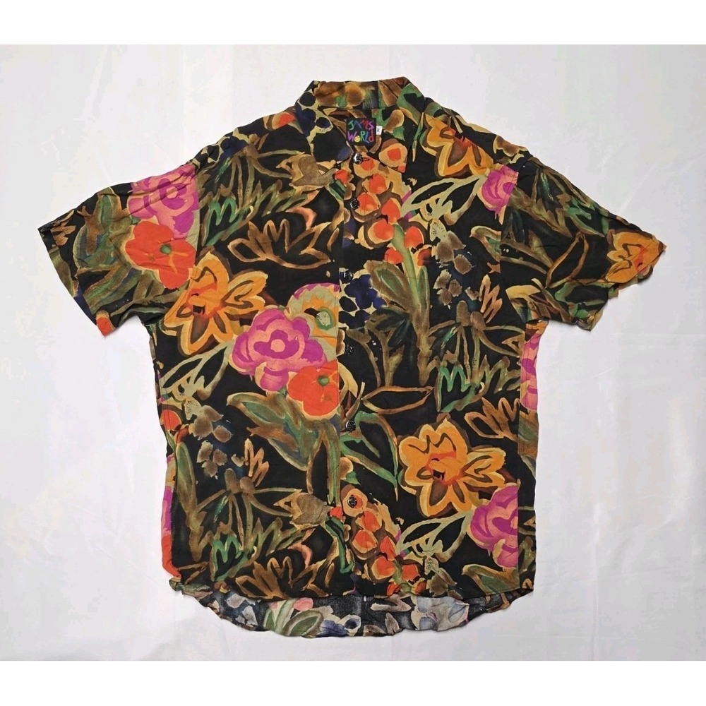Vintage Jams World Hawaiian Shirt Medium Colorful Flowers Multicolor Rare